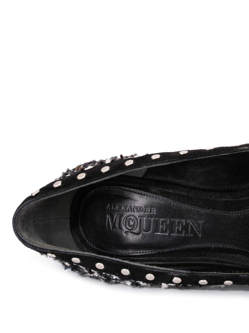 Alexander McQueen Tweed Studded Skull Shoes Black White