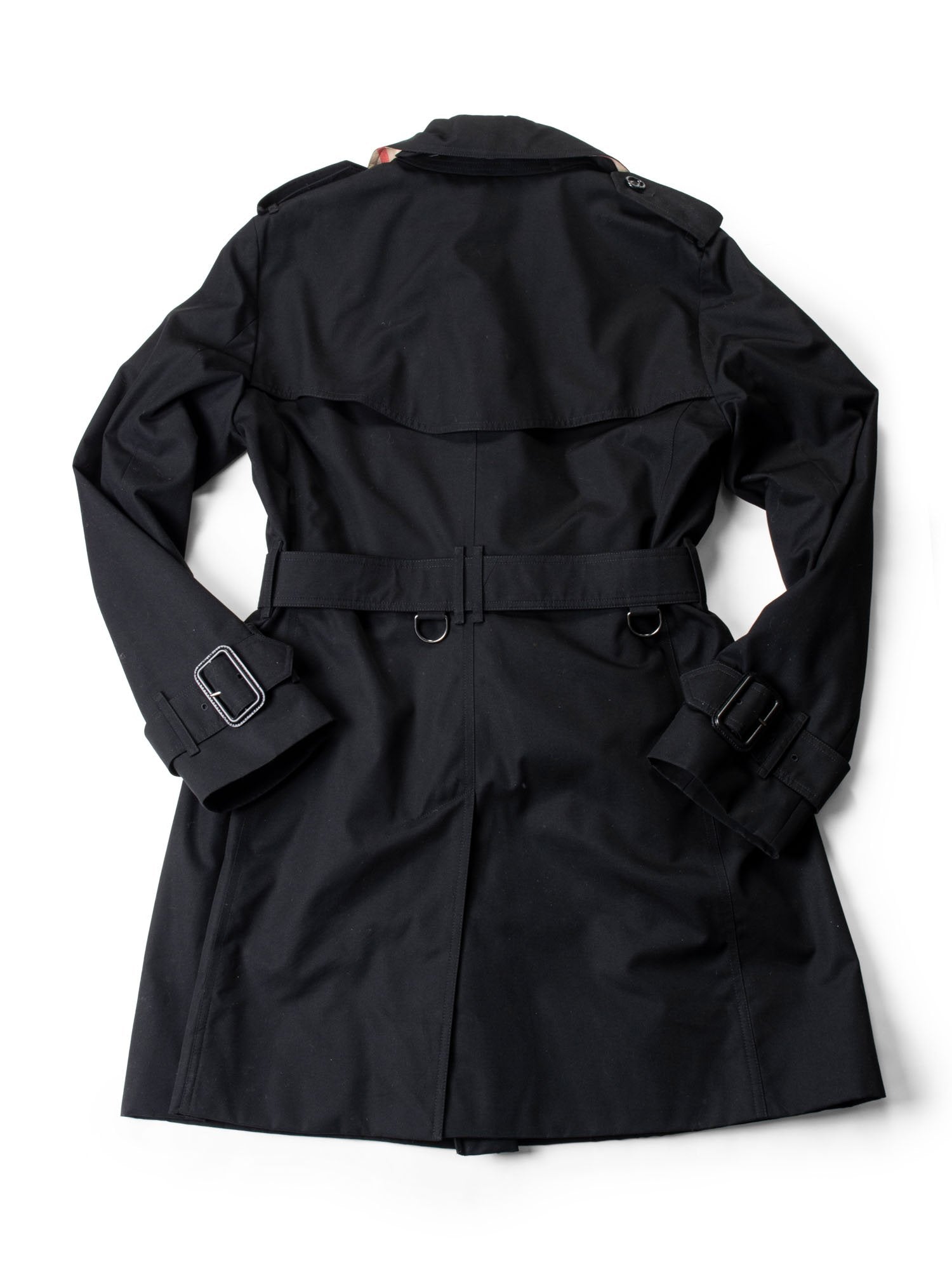 Burberry Gabardine Nova Check Trench Coat Black