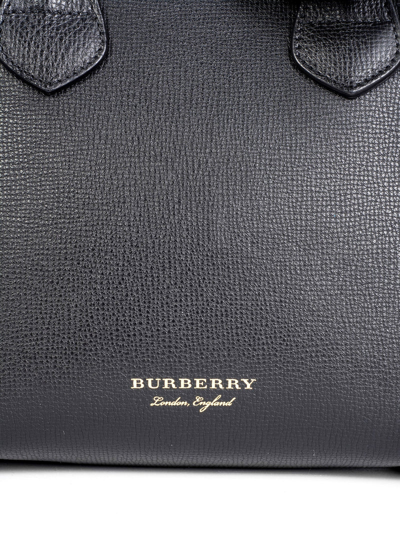 Burberry Leather House Check Small Derby Banner Tote Black