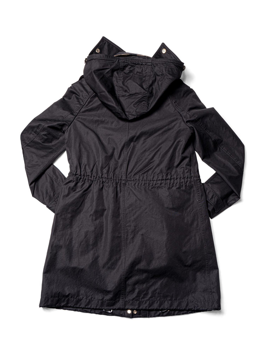 Burberry Nylon Nova Check Lined Hood Rain Coat Black