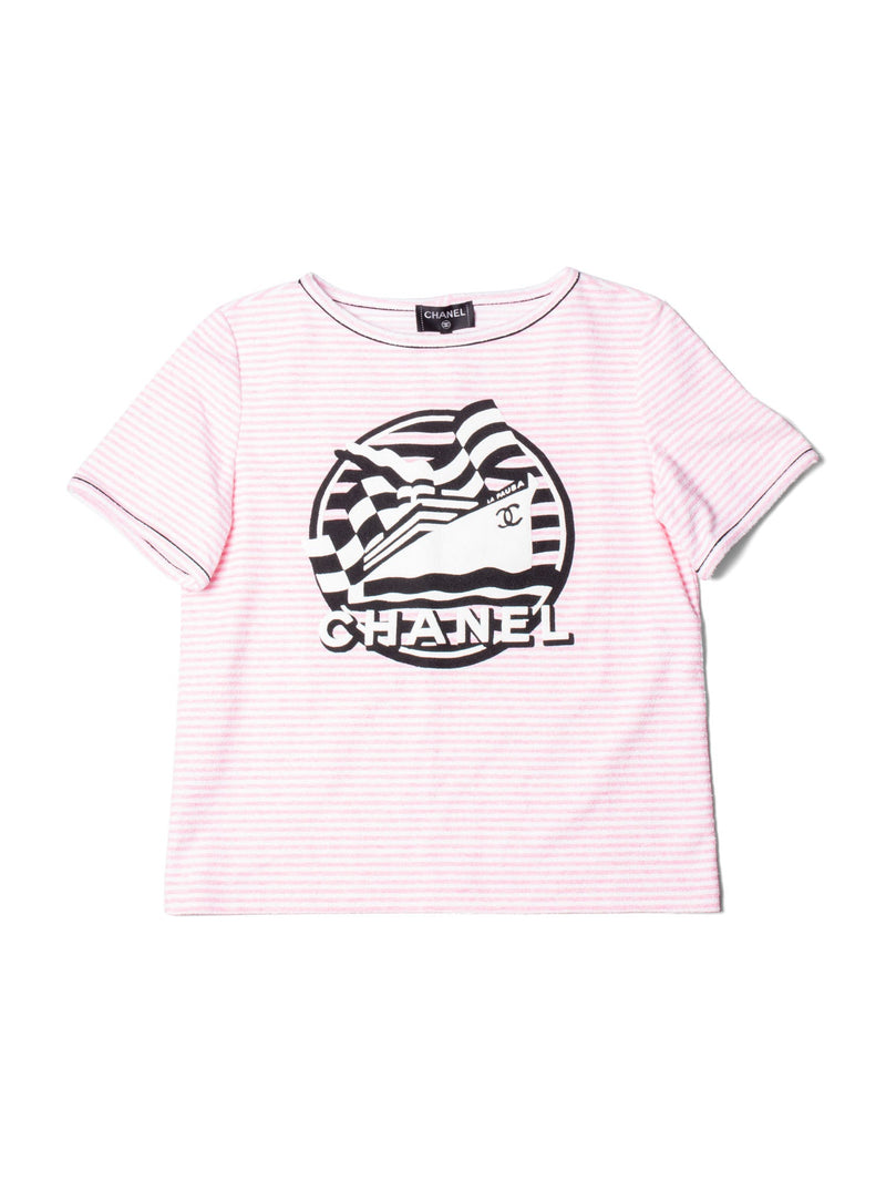CHANEL Logo Cotton Terrycloth La Pausa T-Shirt Unisex Pink