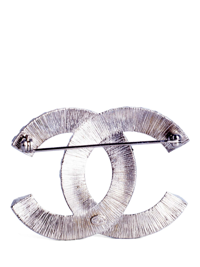 CHANEL CC Logo Swarovski Crystal Large Brooch Pin Silver-designer resale