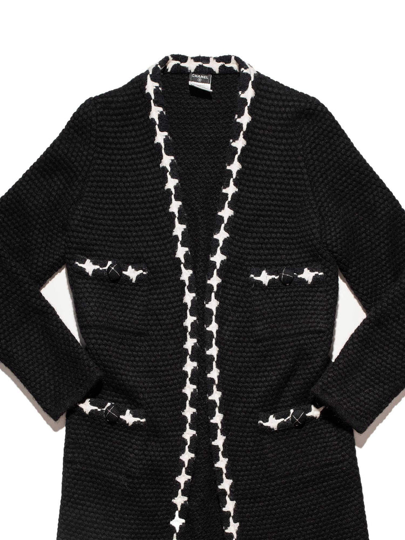 CHANEL Cashmere Knit Fringe Cardigan Black White