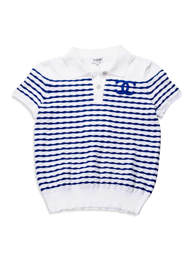 CHANEL CC Logo Polo T-Shirt Blue White