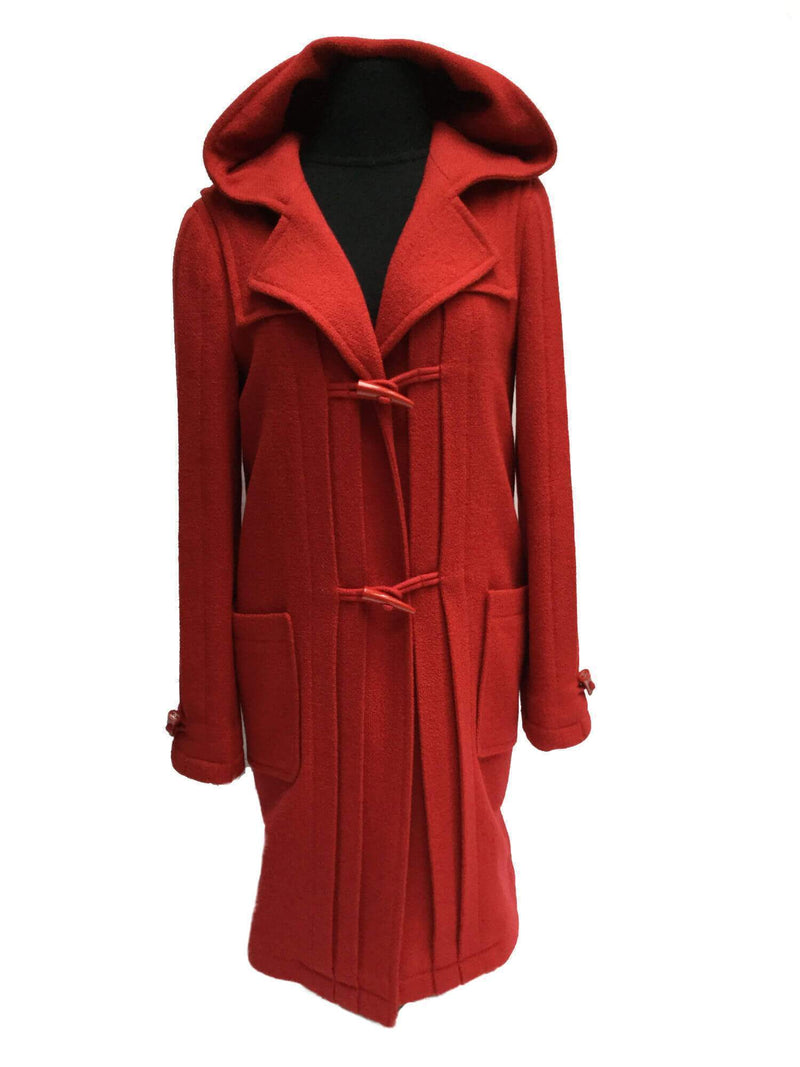 CHANEL Wool Tweed Duffle Coat with Hood Red