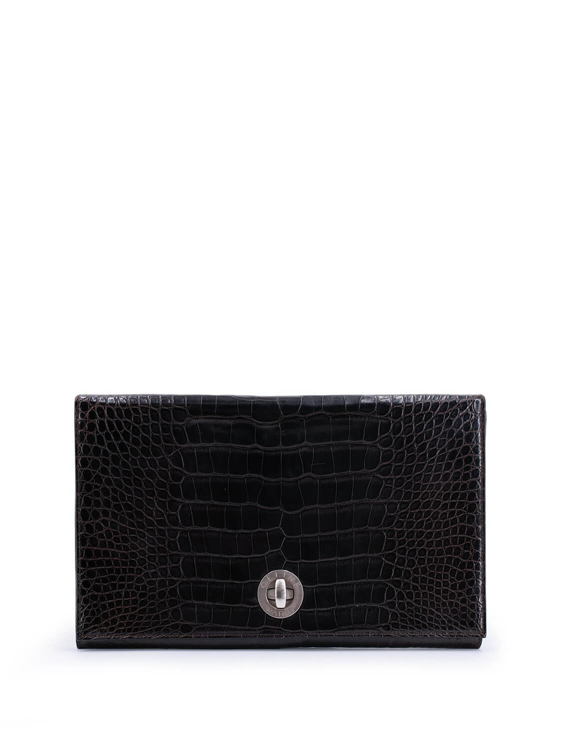 Celine Crocodile Embossed Calfskin Clutch Brown