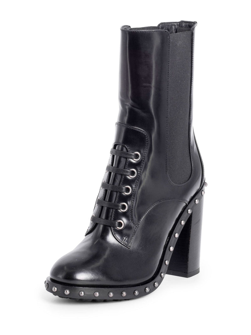 Dolce & Gabbana Leather Studded Platform Ankle Boots Black