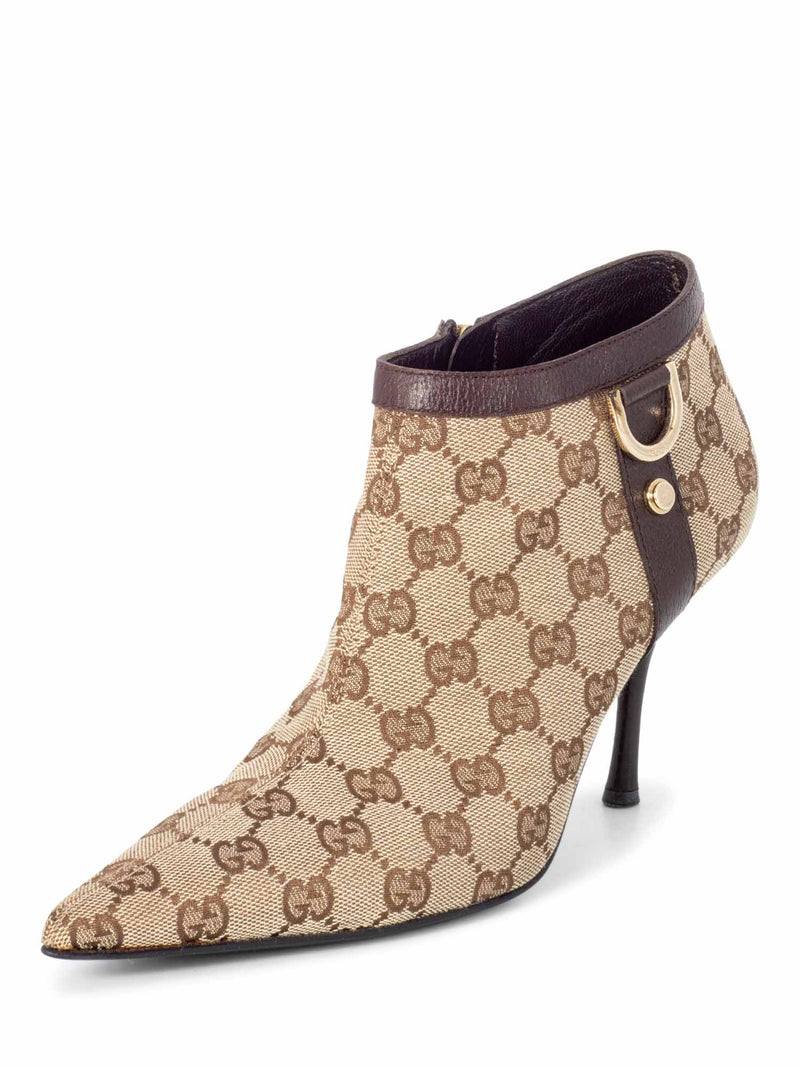 Gucci GG Supreme Monogram Short Pointy Boots Brown
