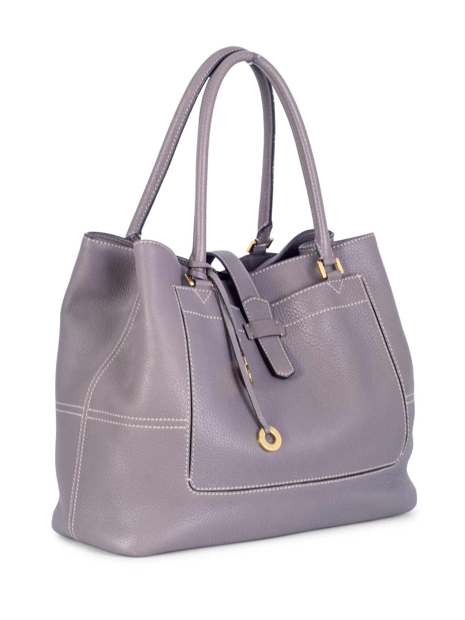 Loro Piana Leather Bellevue Large Shopper Bag Grey