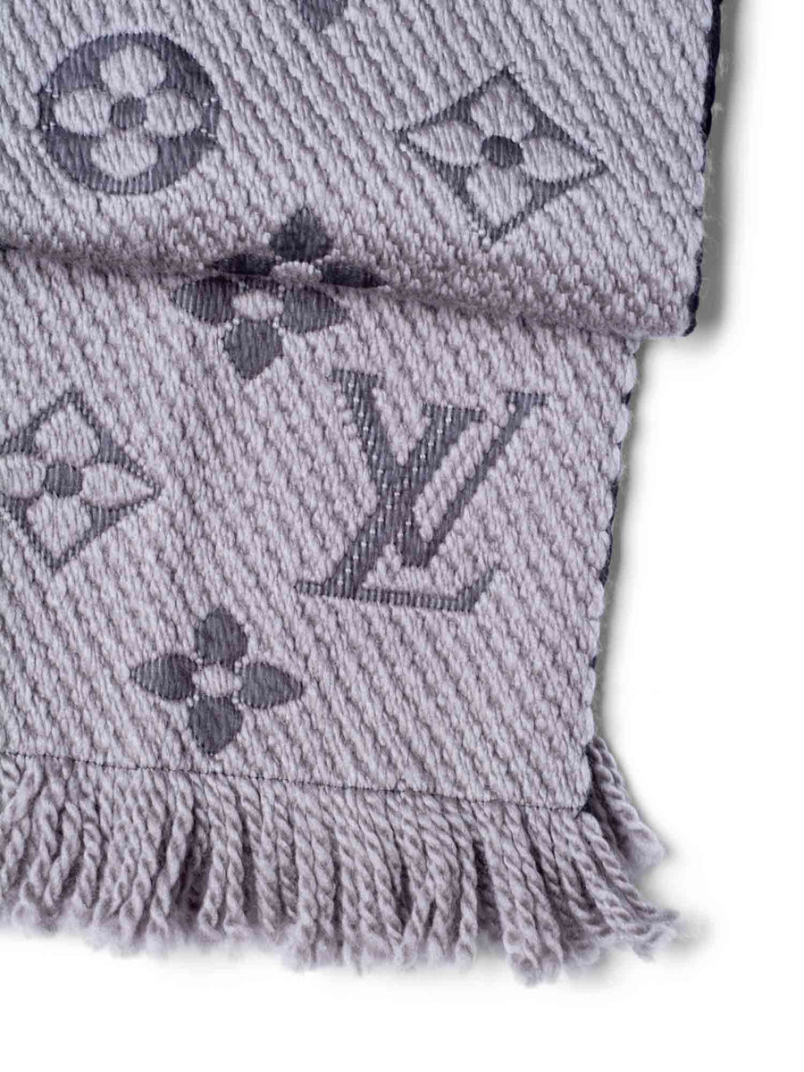 Louis Vuitton Monogram Knitted Fringe Wool Scarf Taupe