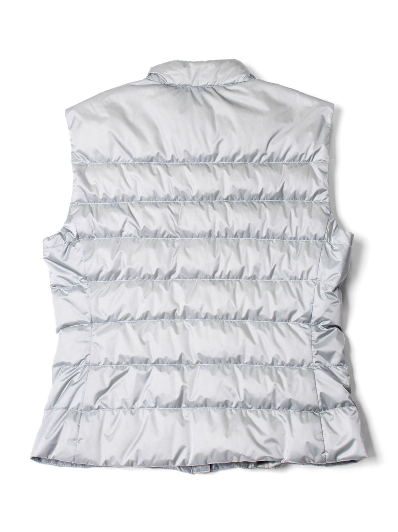Prada Logo Quilted Down Puffer Vest Pastel Grey