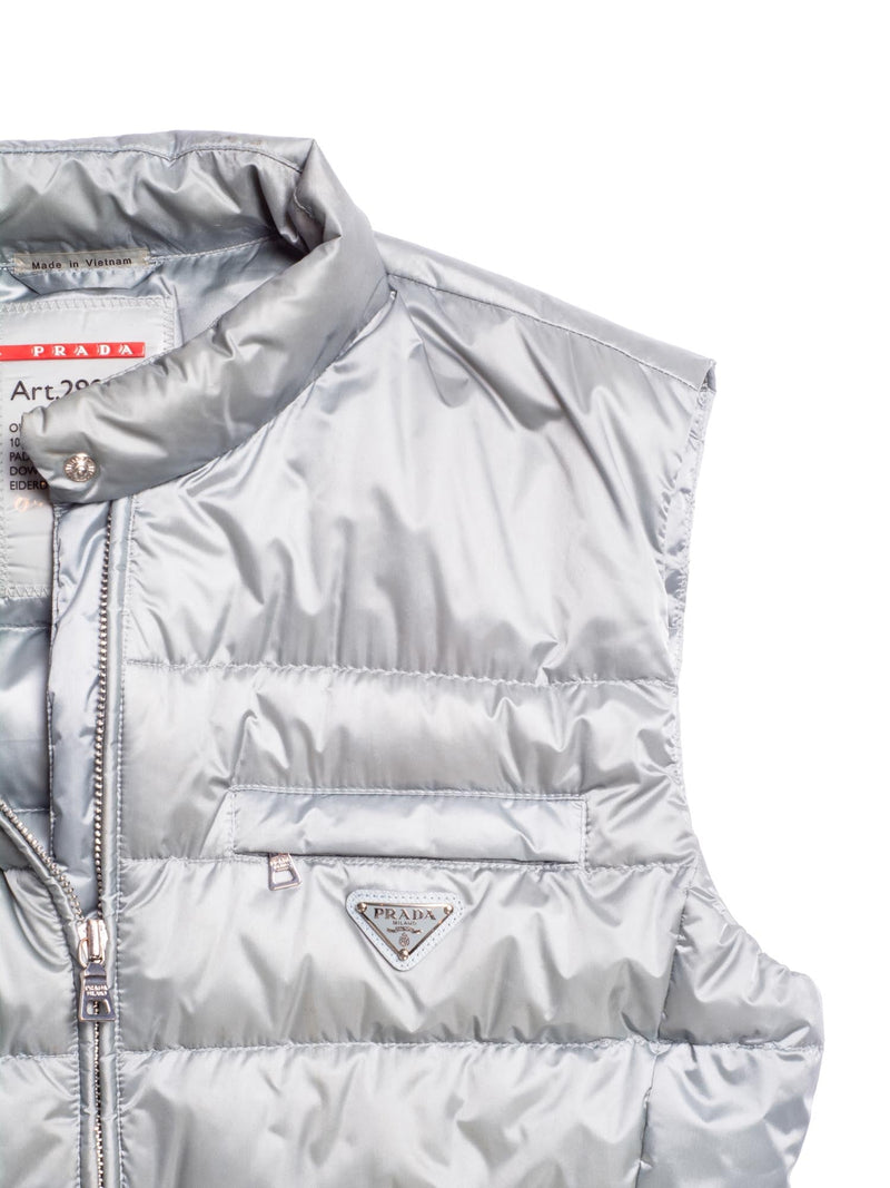 Prada Logo Quilted Down Puffer Vest Pastel Grey