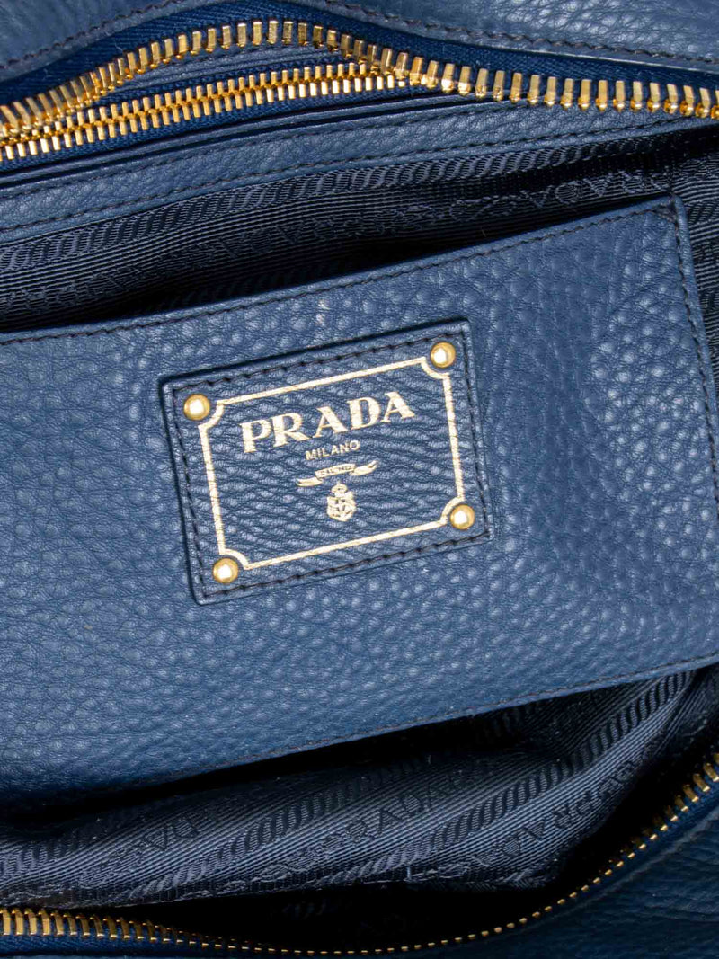 Prada Pebble Leather Shoulder Bag Blue