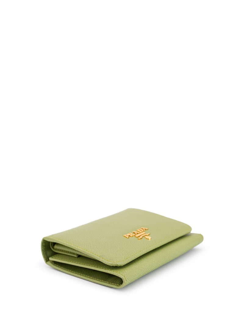 Prada Saffiano Leather Tri-Fold Wallet Green