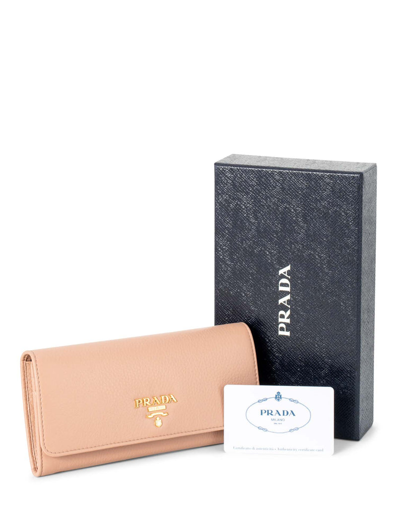 Prada Vitello Leather Continental Flap Wallet Nude