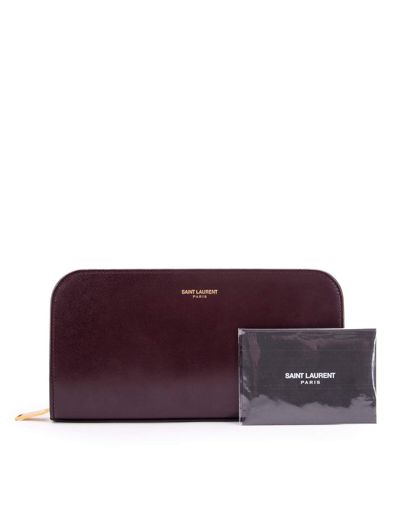 Yves Saint Laurent Leather Zip Around Wallet Burgundy