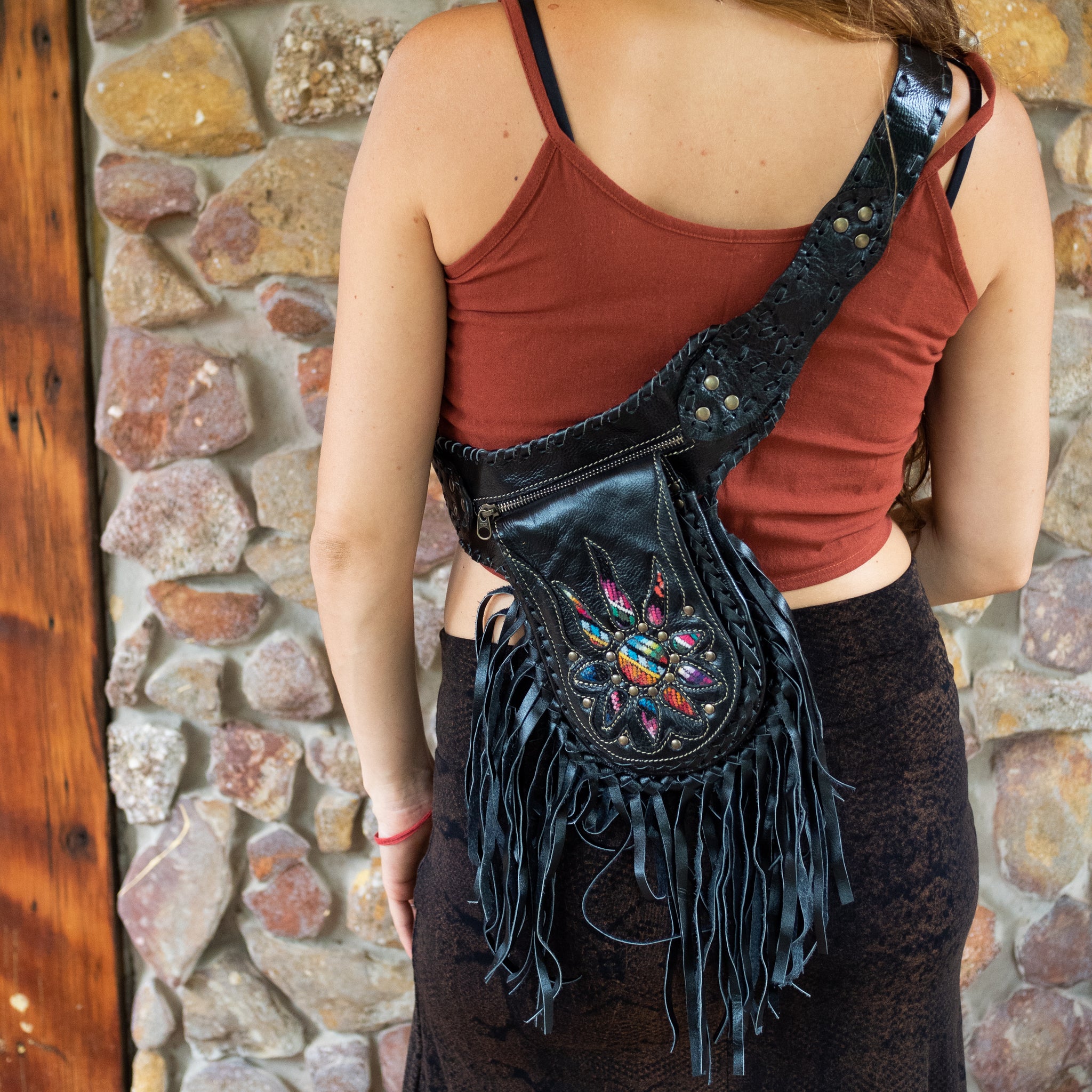 Black Bohemian Leather Festival Belt with Tassels and Embroidery – Ethnic  Spirit