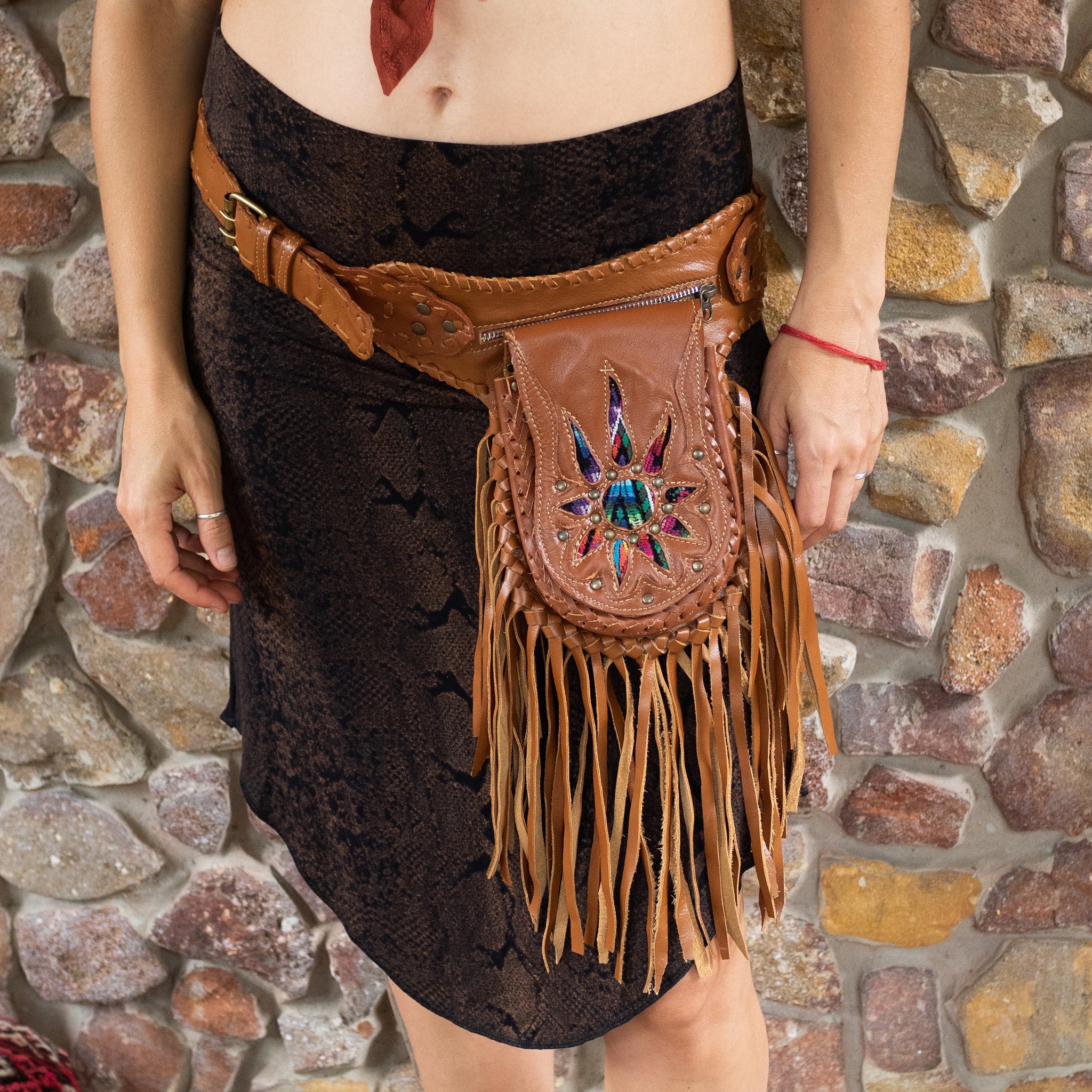 Tan Bohemian Leather Festival Belt with Tassels and Embroidery – Ethnic  Spirit