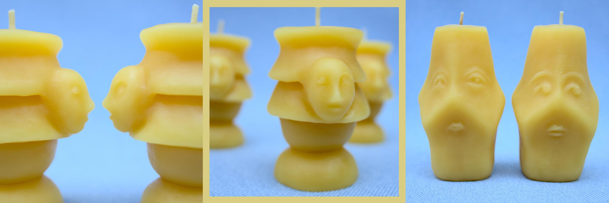 Handmade beeswax candles. Hand poured, cast in silcone molds.