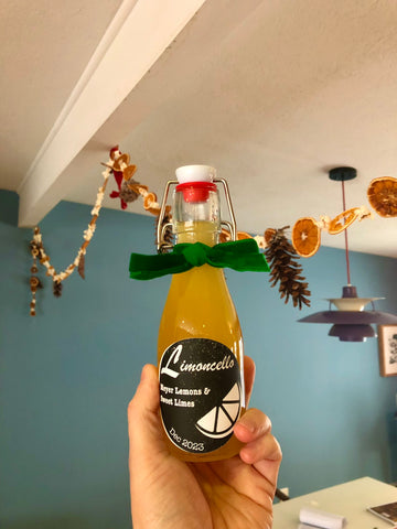 homemade limoncello in small gift bottle