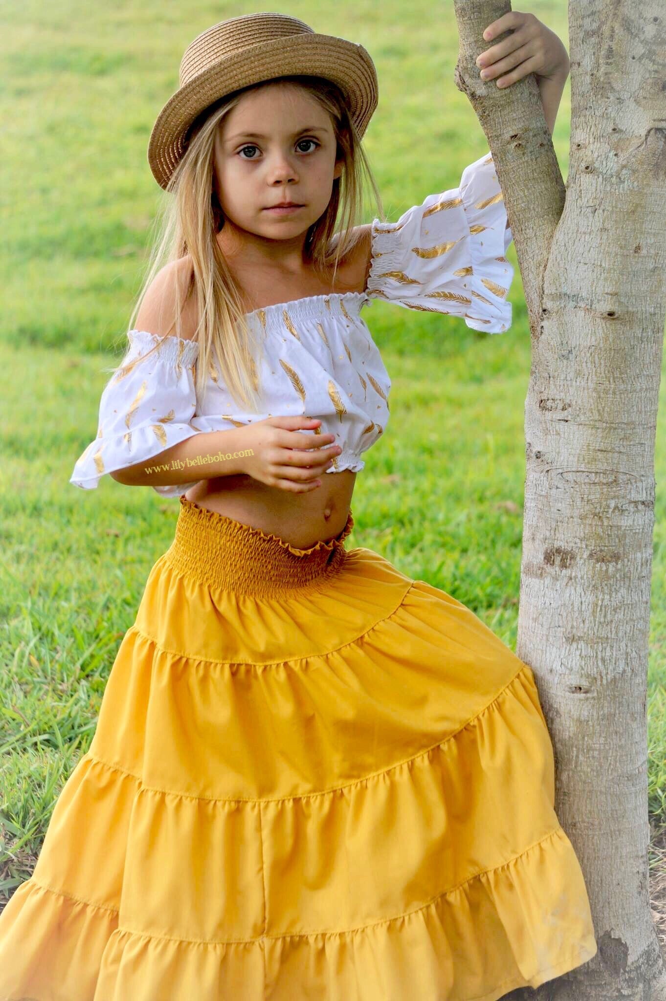 HIPPY SKIRT MUSTARD \u0026 WHITE PEASANT 