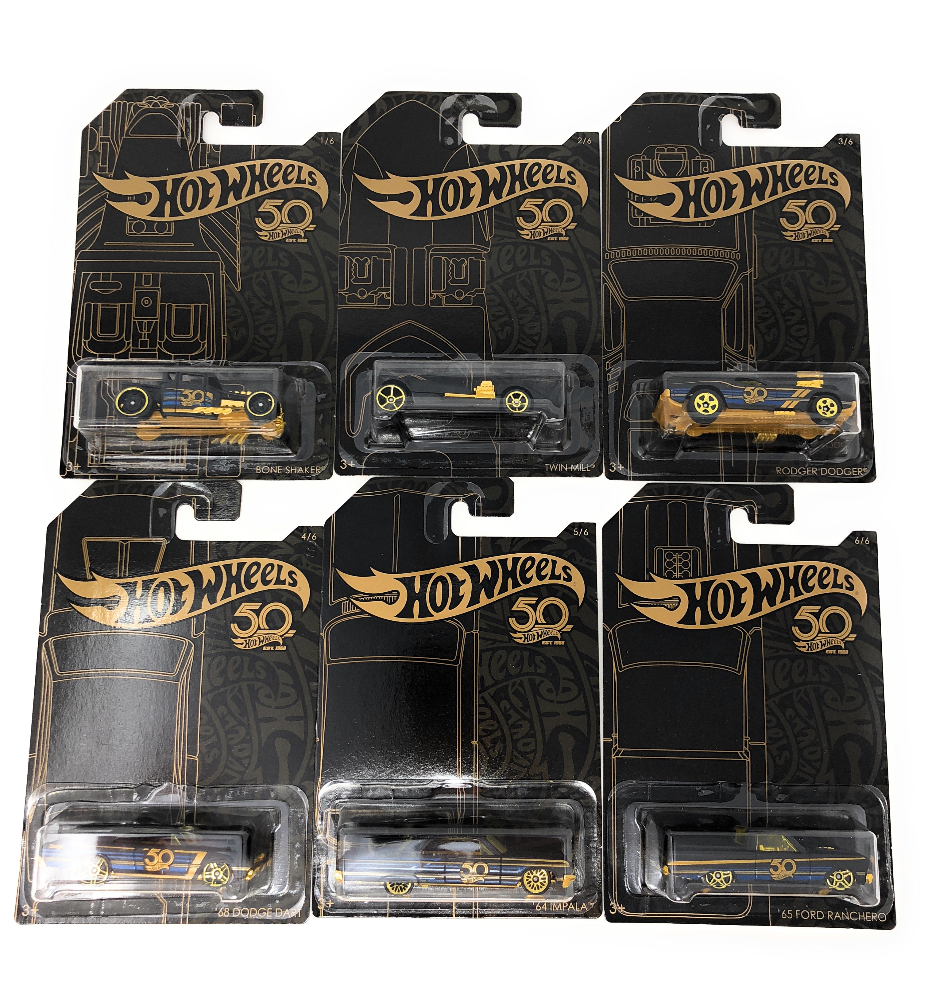 hot wheels 50th anniversary black and gold set