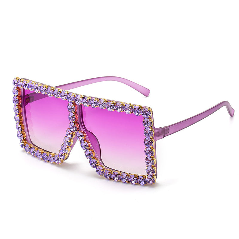 57055 - Women Square Large Oversize RHINESTONE Fashion SUNGLASSES