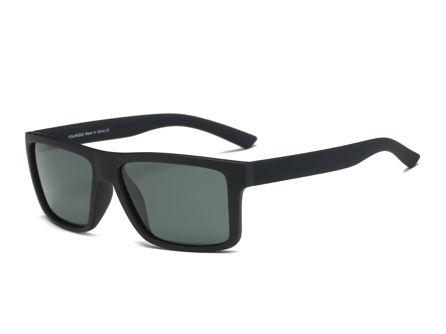 P1002 - Retro Polarized Rectangle Sunglasses Matte black FRAME with green lens