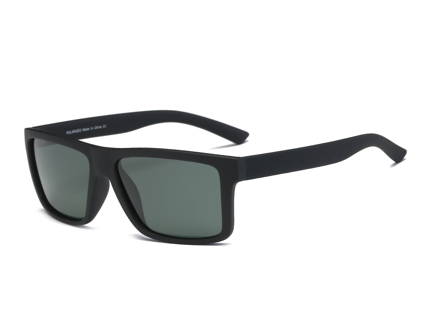 P1002 - Retro POLARIZED Rectangle SUNGLASSES Matte black frame with green lens