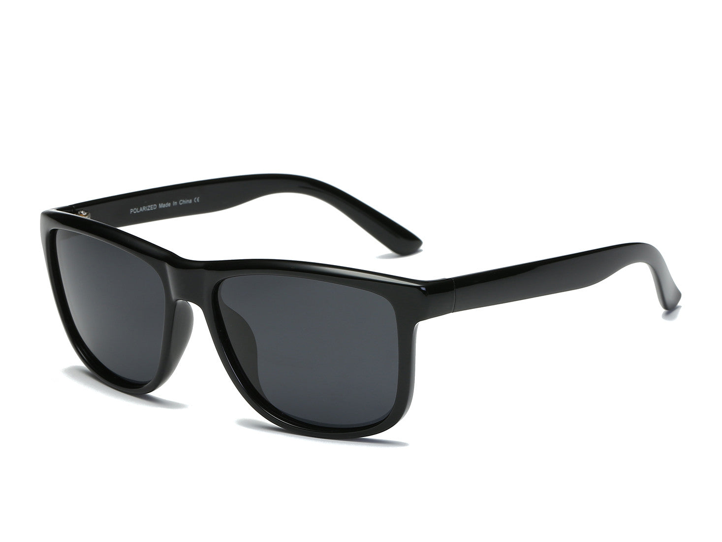 P1001 - Square Retro Polarized Flat Top SUNGLASSES Shiny Black