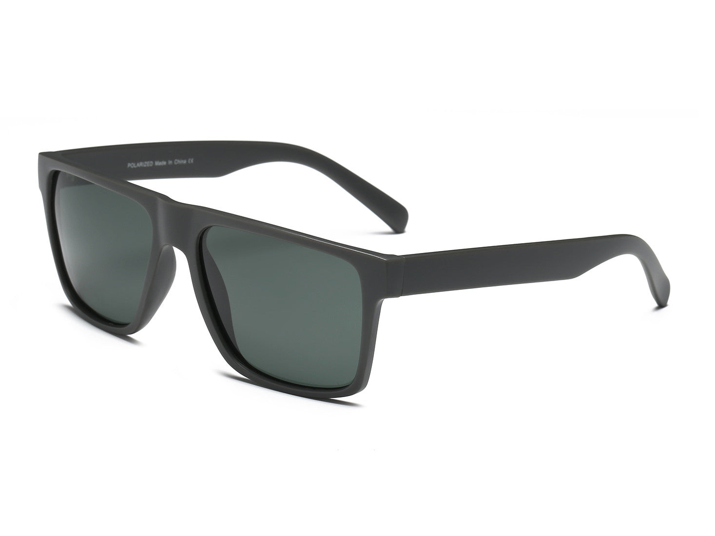 P1006 - Retro VINTAGE Polarized Square Sunglasses Matte grey frame with green lens