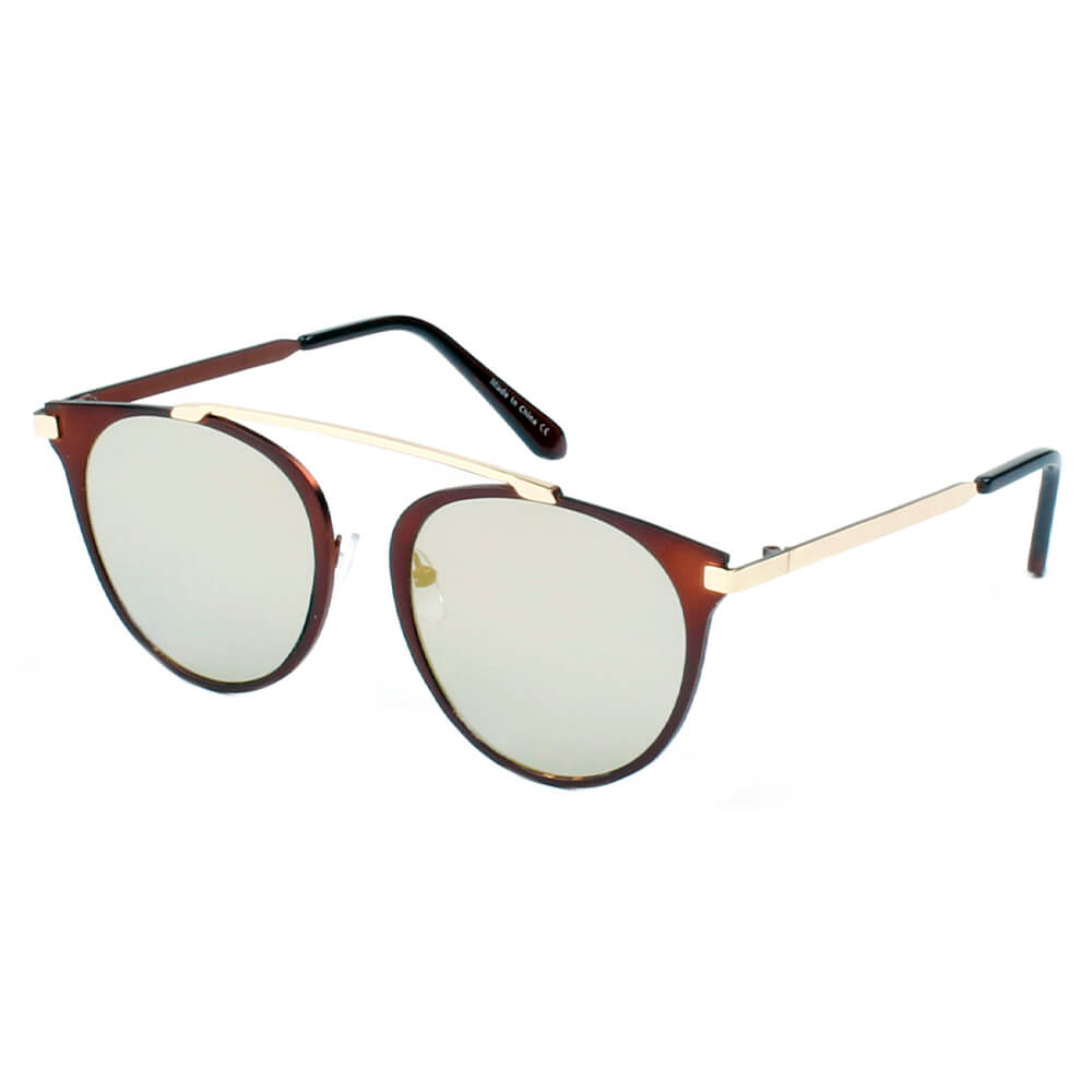 A18 Modern Horn Rimmed Metal Frame Round Sunglasses GOLD - Gray - Maroon