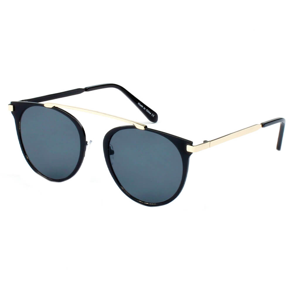 A18 Modern Horn Rimmed METAL Frame Round Sunglasses Gold - Black