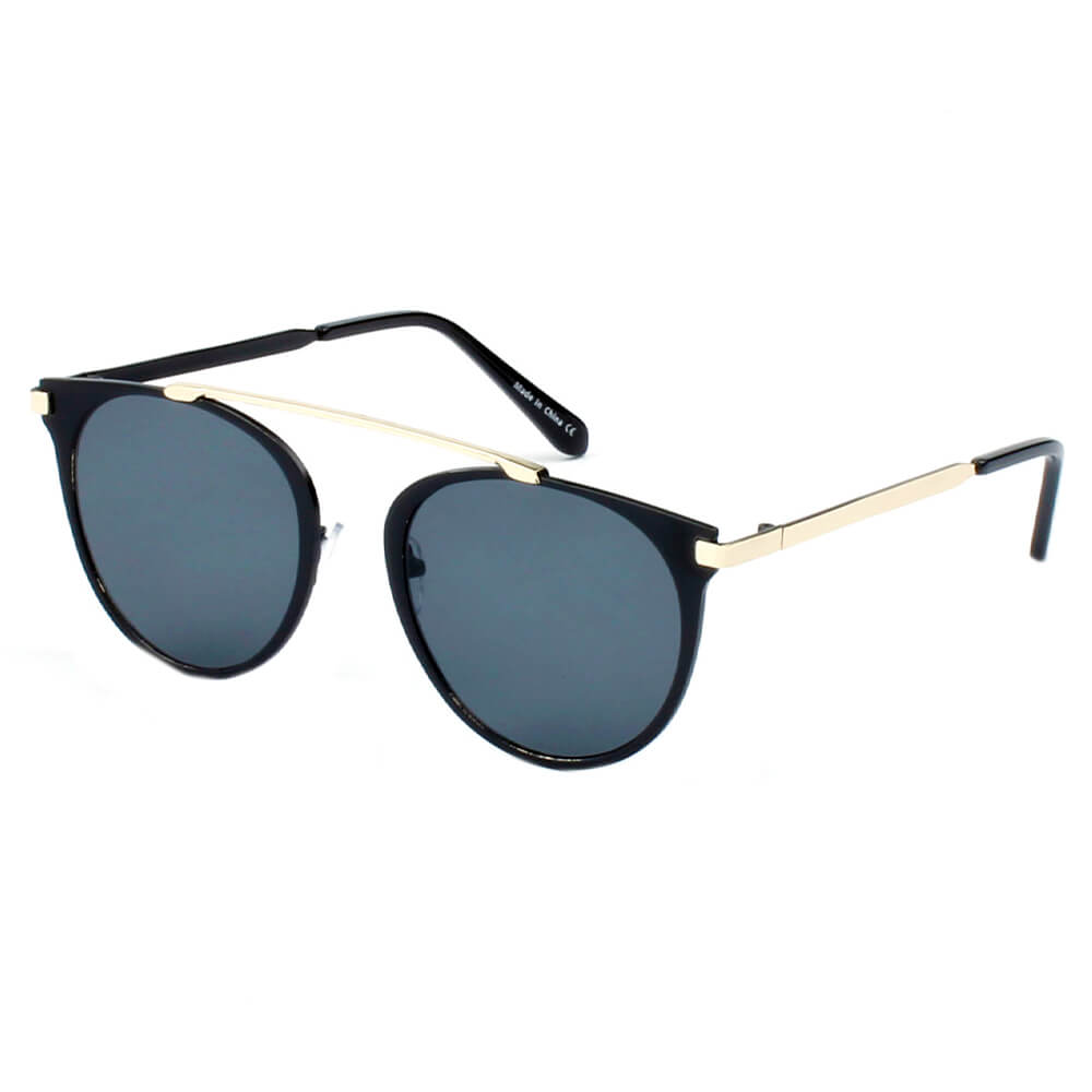 A18 Modern Horn Rimmed Metal Frame Round Sunglasses GOLD - Black