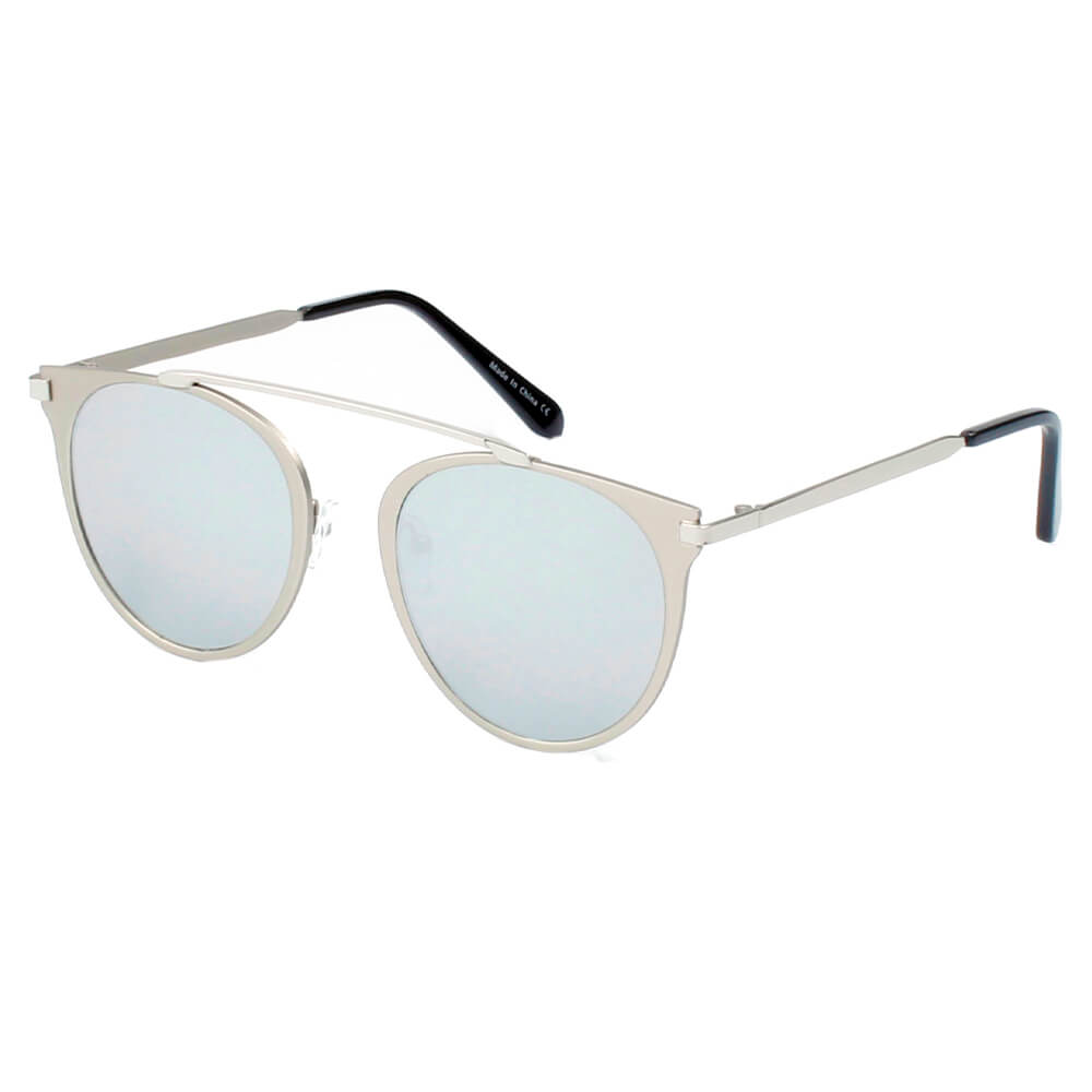 A18 Modern Horn Rimmed Metal FRAME Round Sunglasses Silver - Platinum - Gray