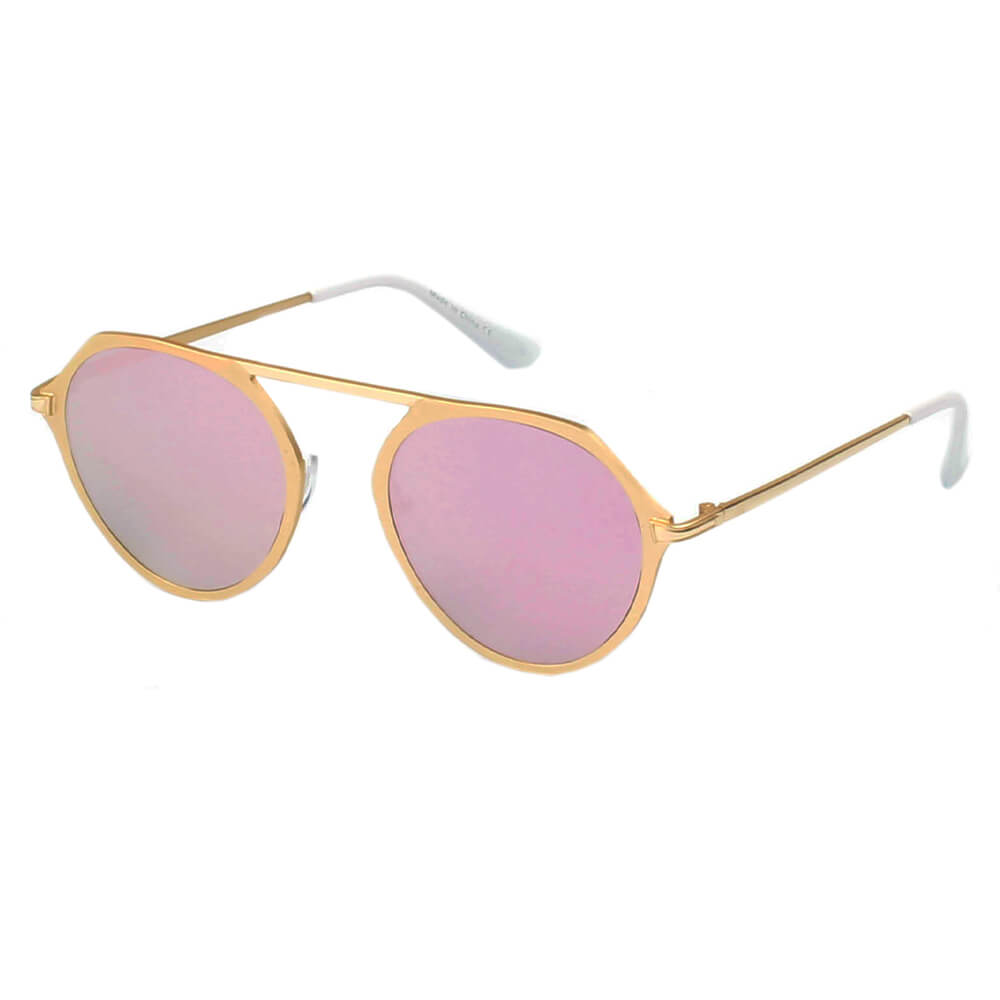 A19 Modern Flat Top Slender Round Sunglasses GOLD - Pink