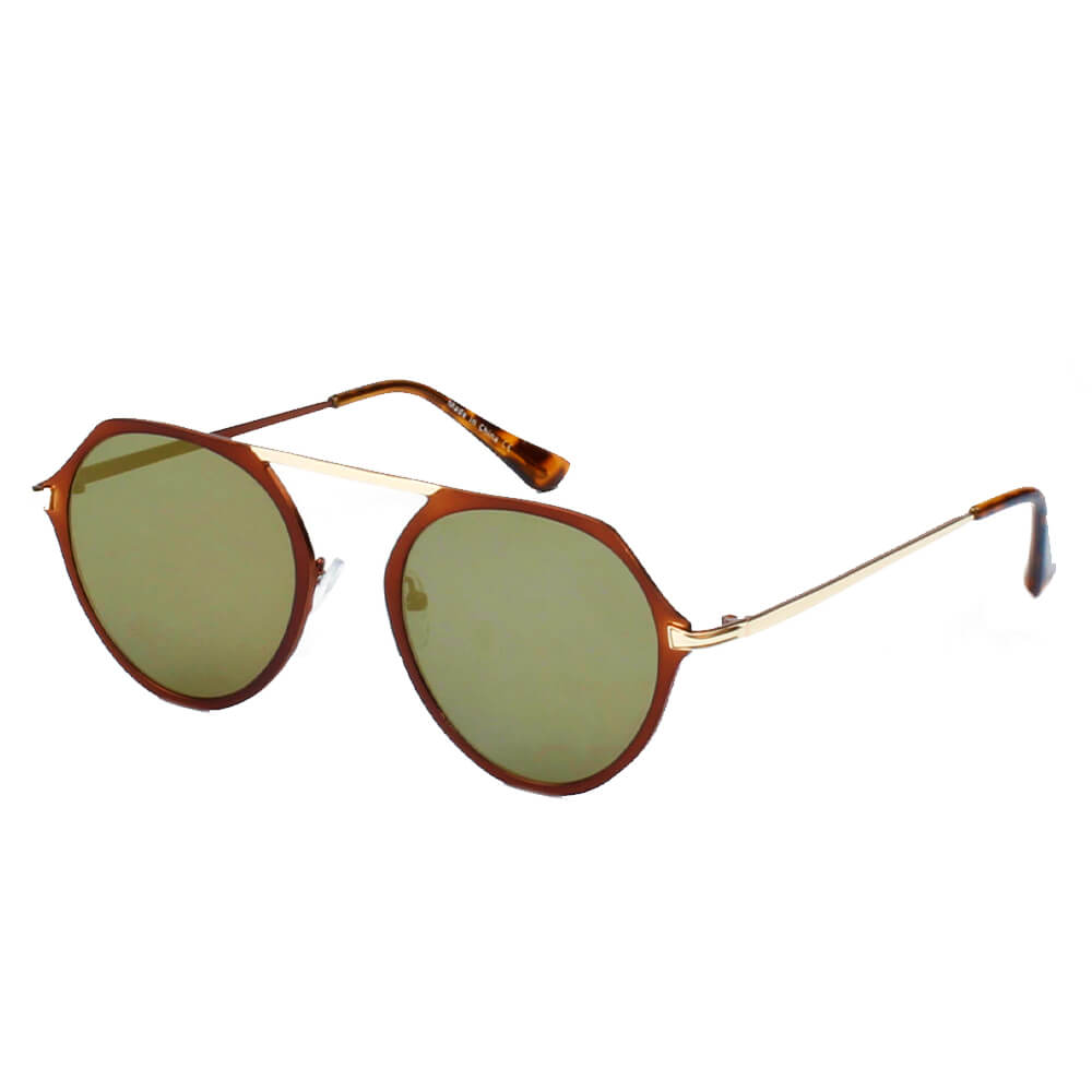 A19 Modern Flat Top Slender Round SUNGLASSES Gold - Olive - Maroon