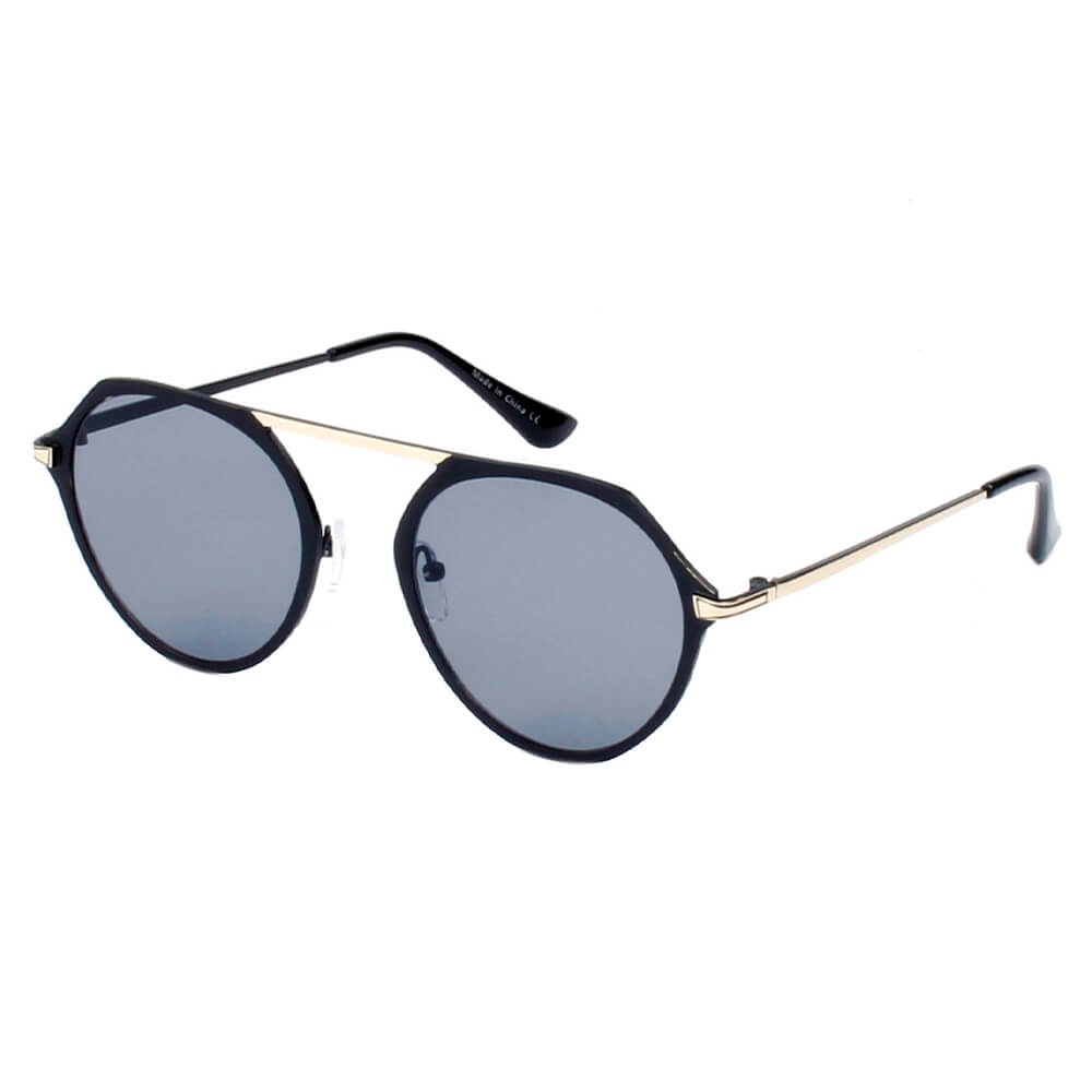 A19 Modern Flat Top Slender Round SUNGLASSES Gold - Gray