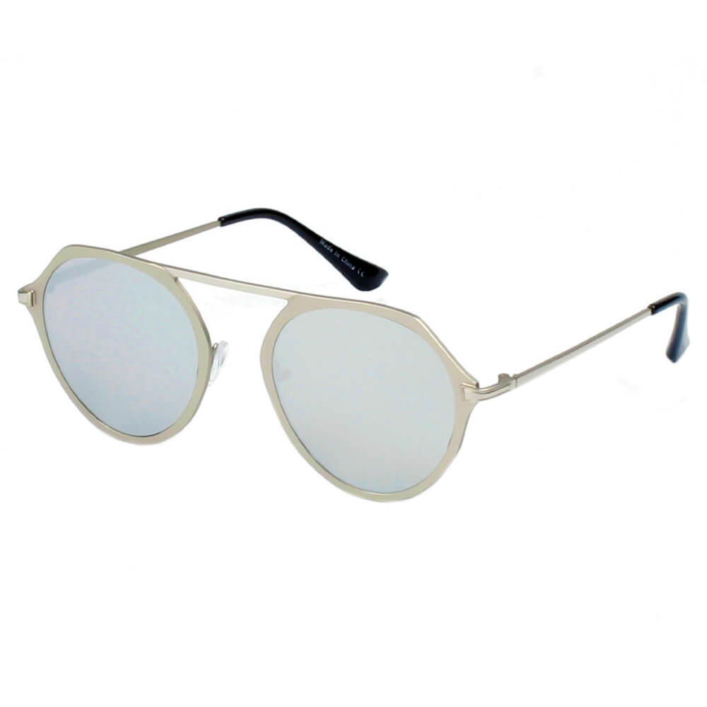 A19 Modern Flat Top Slender Round SUNGLASSES Silver - Platinum