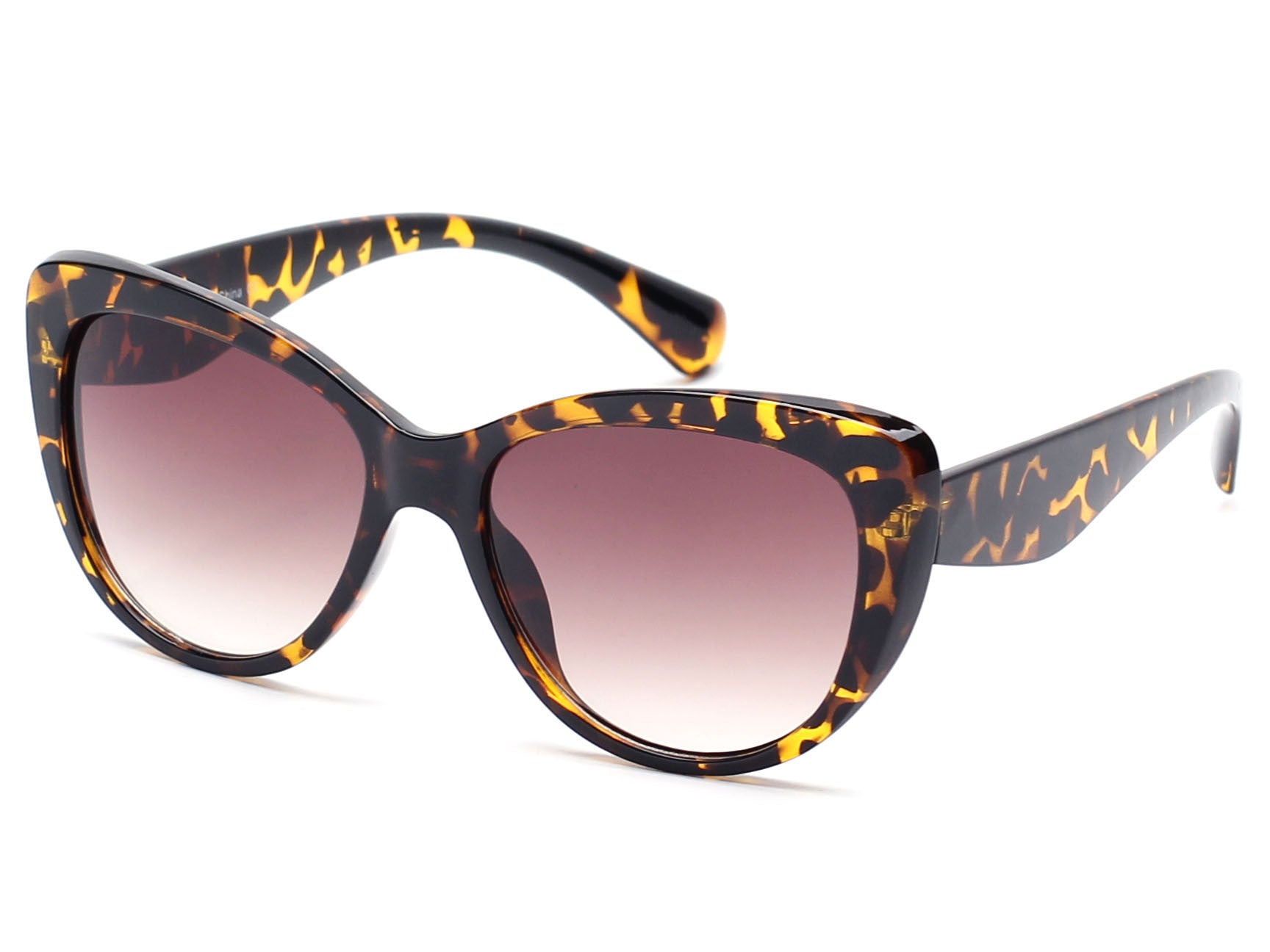 E26 - Deluxe Bold Pillow Frame Cat Eye SUNGLASSES Leopard - Maroon Smoke