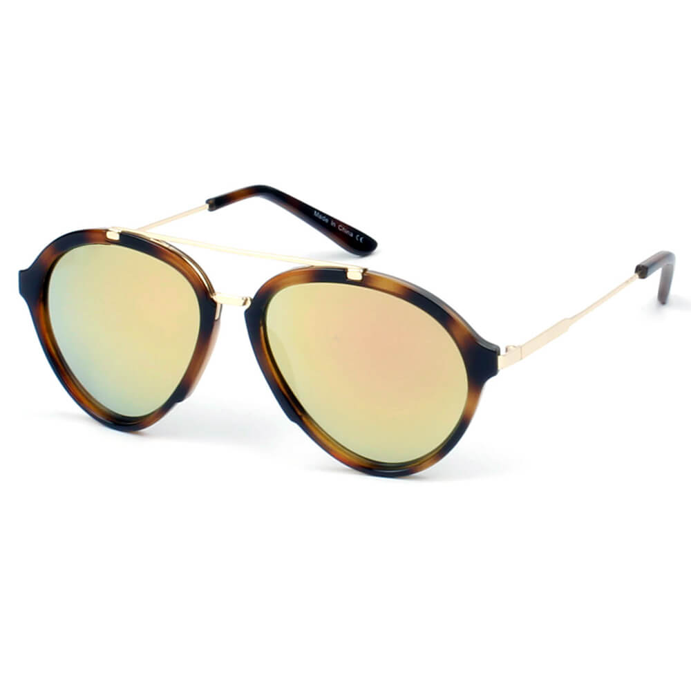D19 - Round Brow-Bar Tear Drop Fashion Sunglasses Gold - Peach Green