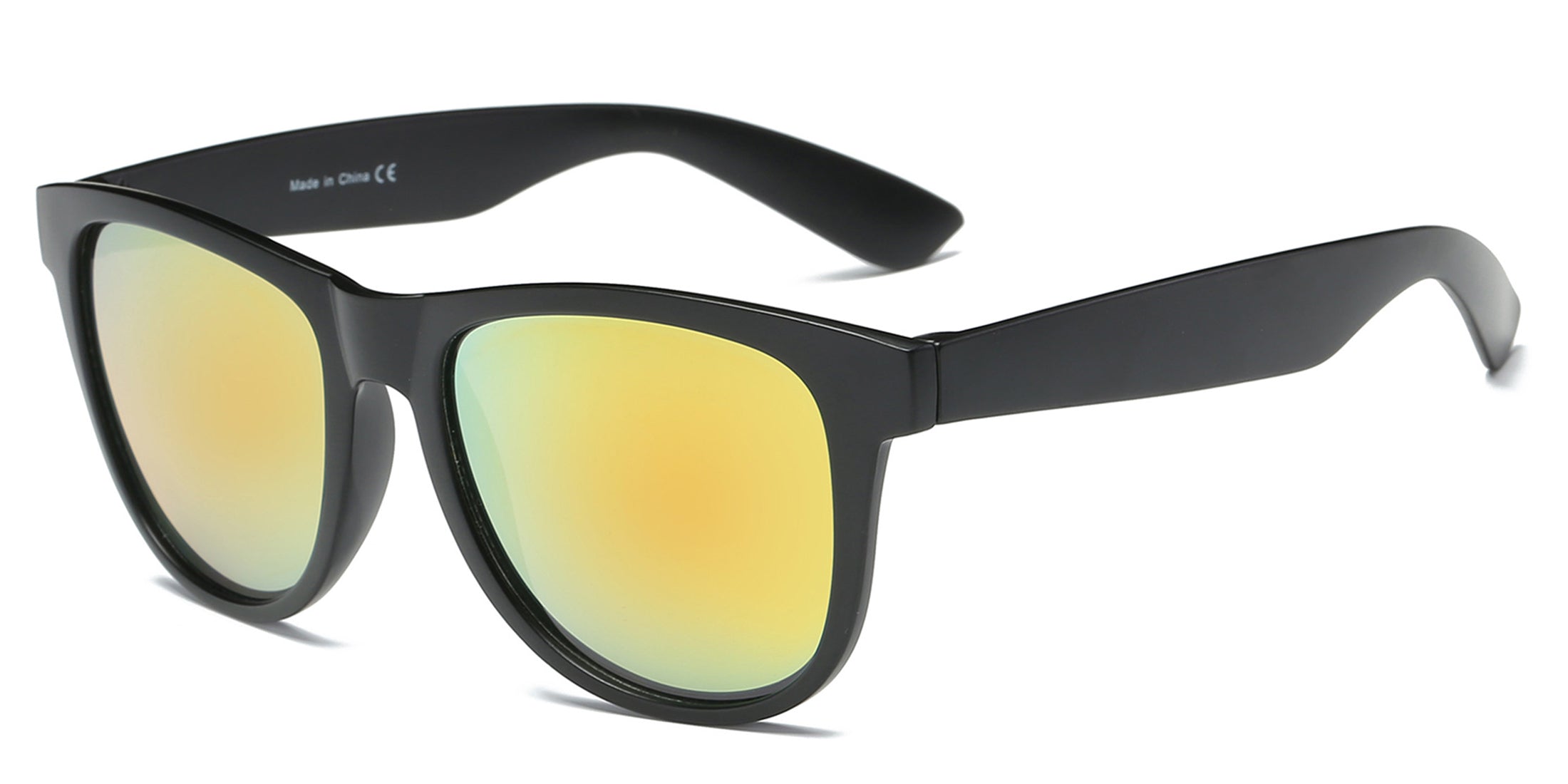 S1031 - Retro VINTAGE Round Shape Mirrored Sunglasses Black / Yellow
