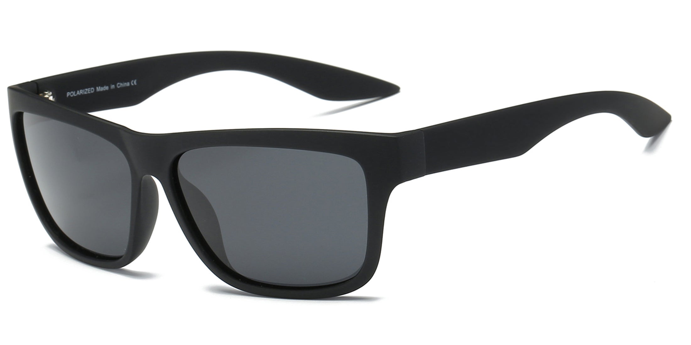 P1009 - Retro Rectangle Polarized SUNGLASSES Shiny Black