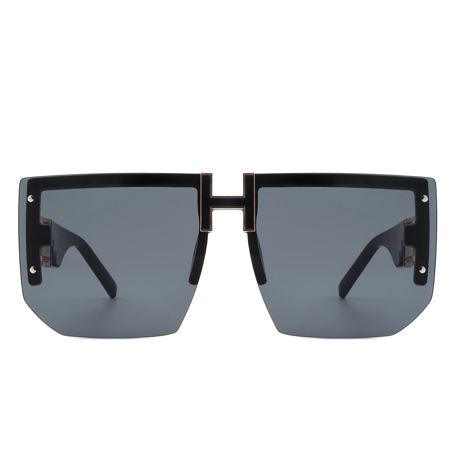 HW3020 - Square Oversize Flat Top Chunky Gradient Half Frame SUNGLASSES