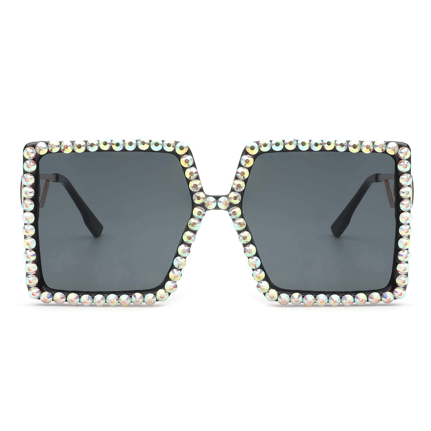 HS2008-2 - Women Square Oversize Rhinestone Flat Top Fashion SUNGLASSES