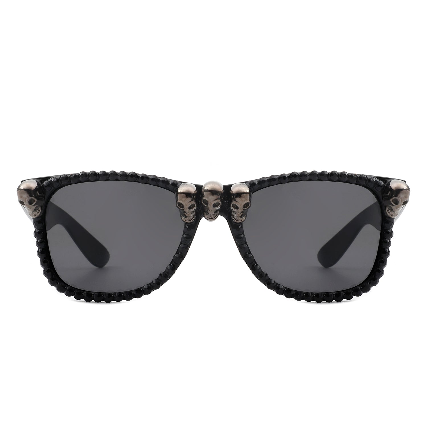 HS1171 - Classic Horn Rim Rhinestone Gothic Skull Square Wholesale SUNGLASSES