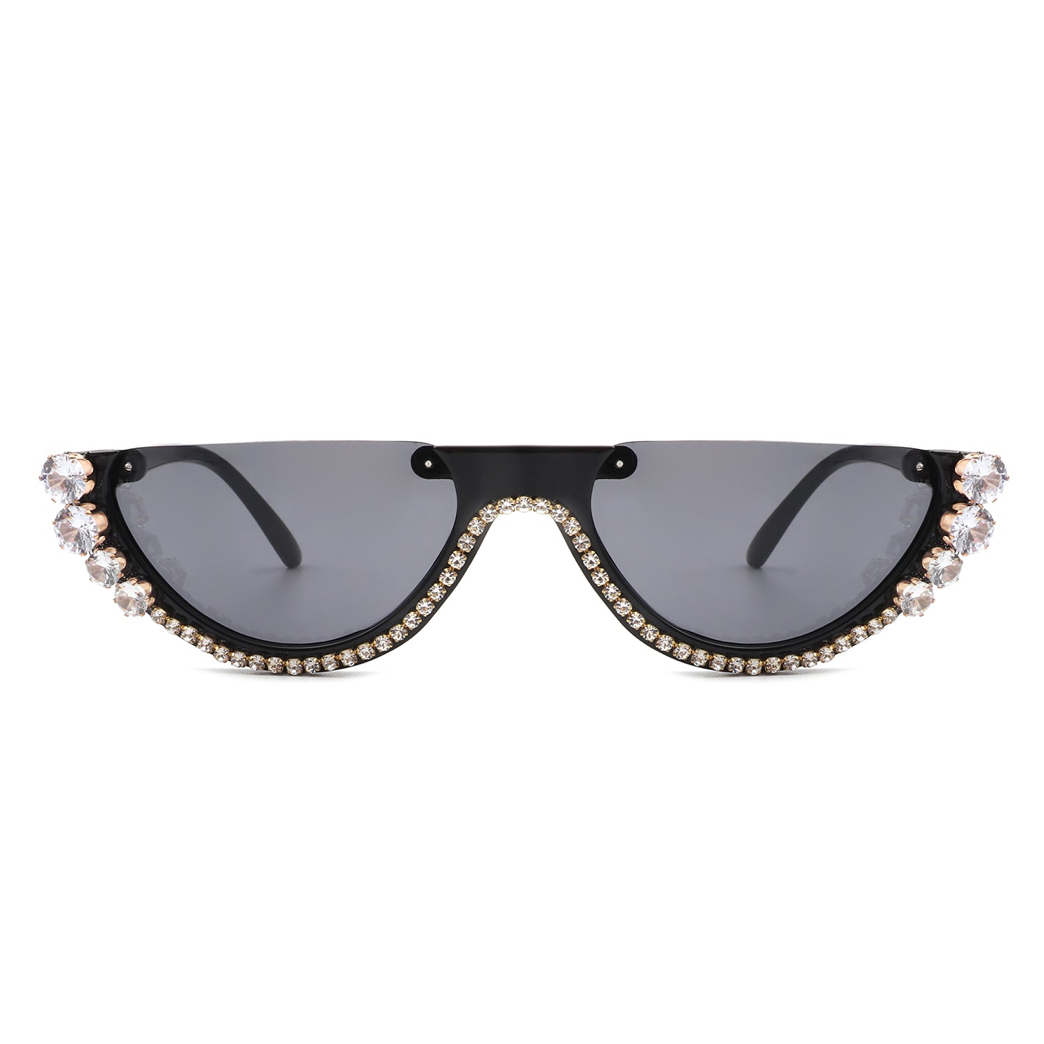 HW2006 - Half FRAME Retro Round Cat Eye Rhinestone Fashion Sunglasses