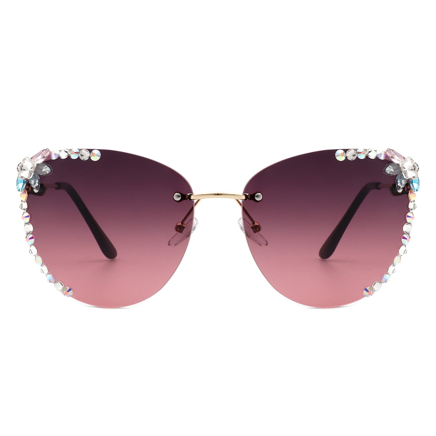 HW2027 - Women Rimless Tinted Chic RHINESTONE Fashion Cat Eye SUNGLASSES