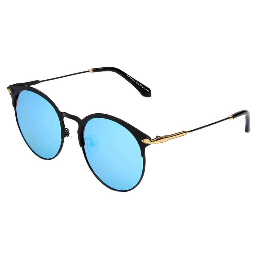 SHIVEDA-PJ718 - Round Circle Mirrored POLARIZED Fashion SUNGLASSES Blue