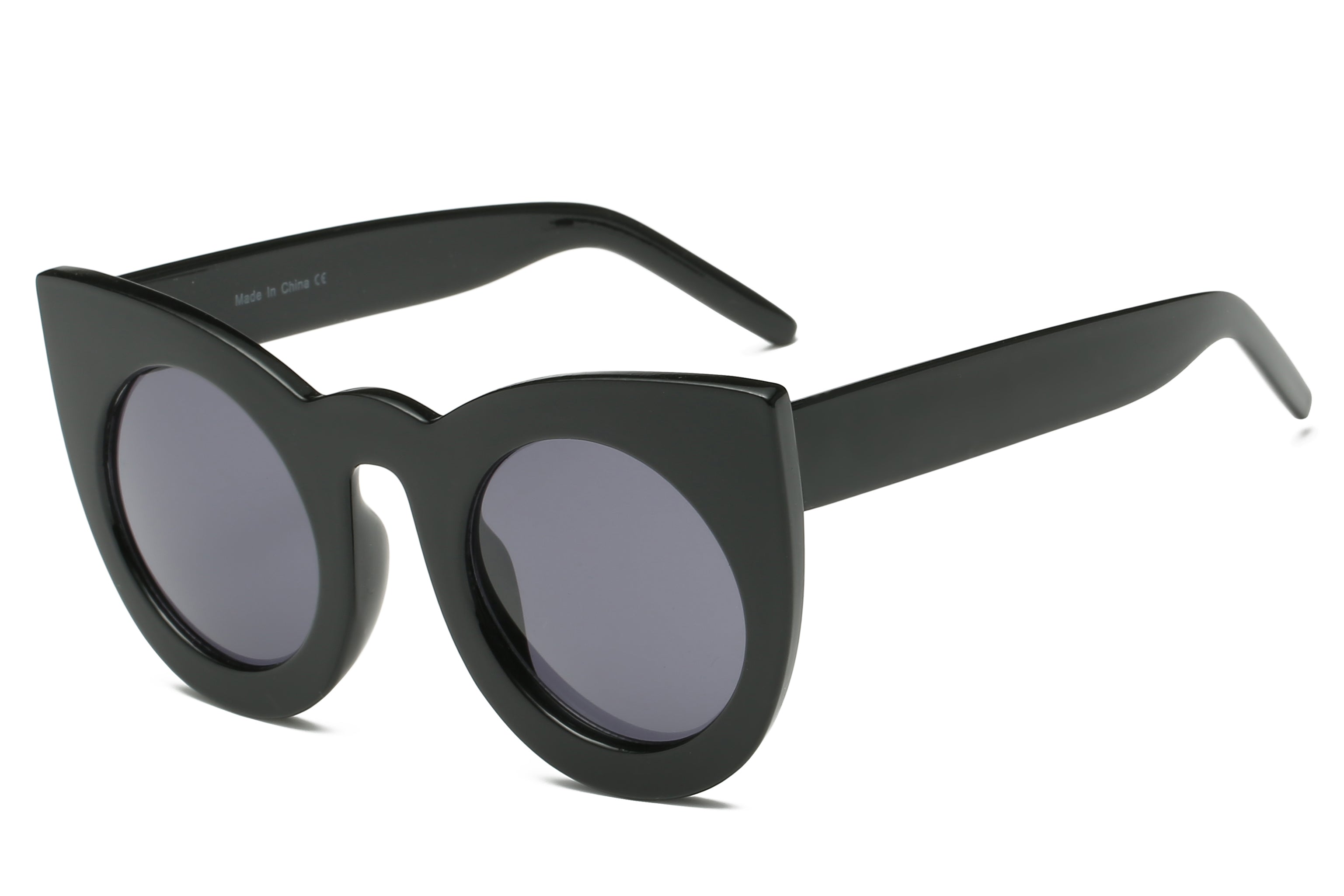 S1066 - Women Round Oversize Fashion Cat Eye SUNGLASSES Black